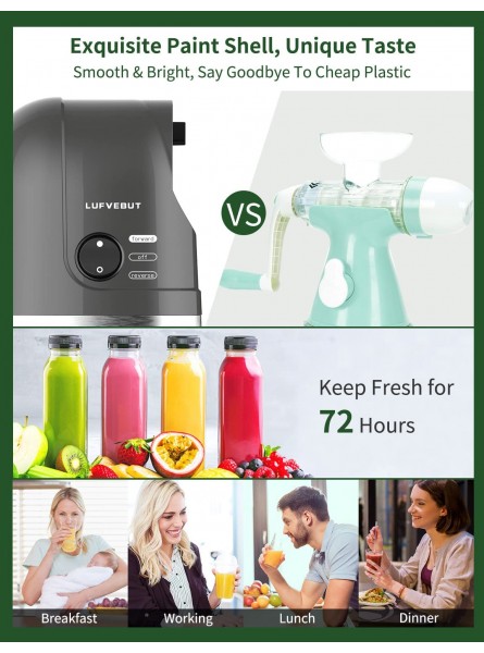 Cold Pressed Juicer Machines for Fruits and Vegetables Natural Juice LUFVEBUT Slow Juicer Extractor with Masticating Auger Low Speed Quiet Motor Reverse Function Easy Clean Juicer Dishwasher Safe B09MTD8LG2