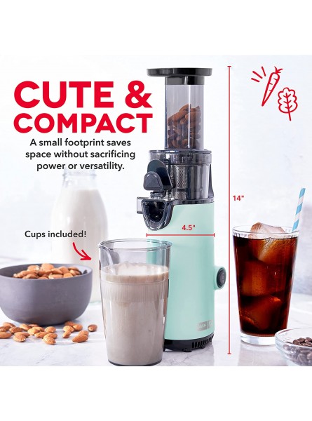 DASH Deluxe Compact Masticating Slow Juicer Easy to Clean Cold Press Juicer with Brush Pulp Measuring Cup Frozen Attachment and Juice Recipe Guide Aqua B08JQM9JCY