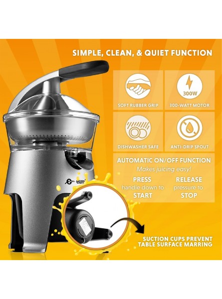 Eurolux Die Cast Stainless Steel Electric Citrus Juicer Squeezer for Orange Lemon Grapefruit | 300 Watts of Power With 2 Stainless Steel Filter Sizes for Pulp Control B0888RNWXZ
