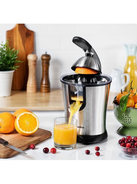 Eurolux ELCJ-1600 Electric Citrus Juicer Powerful Electric Oranges Juicer and for Lemons with New and Improved Juicing Technology Stainless Steel Orange Juicer with Soft Grip Handle and Cone Lid B01CRAPTSI