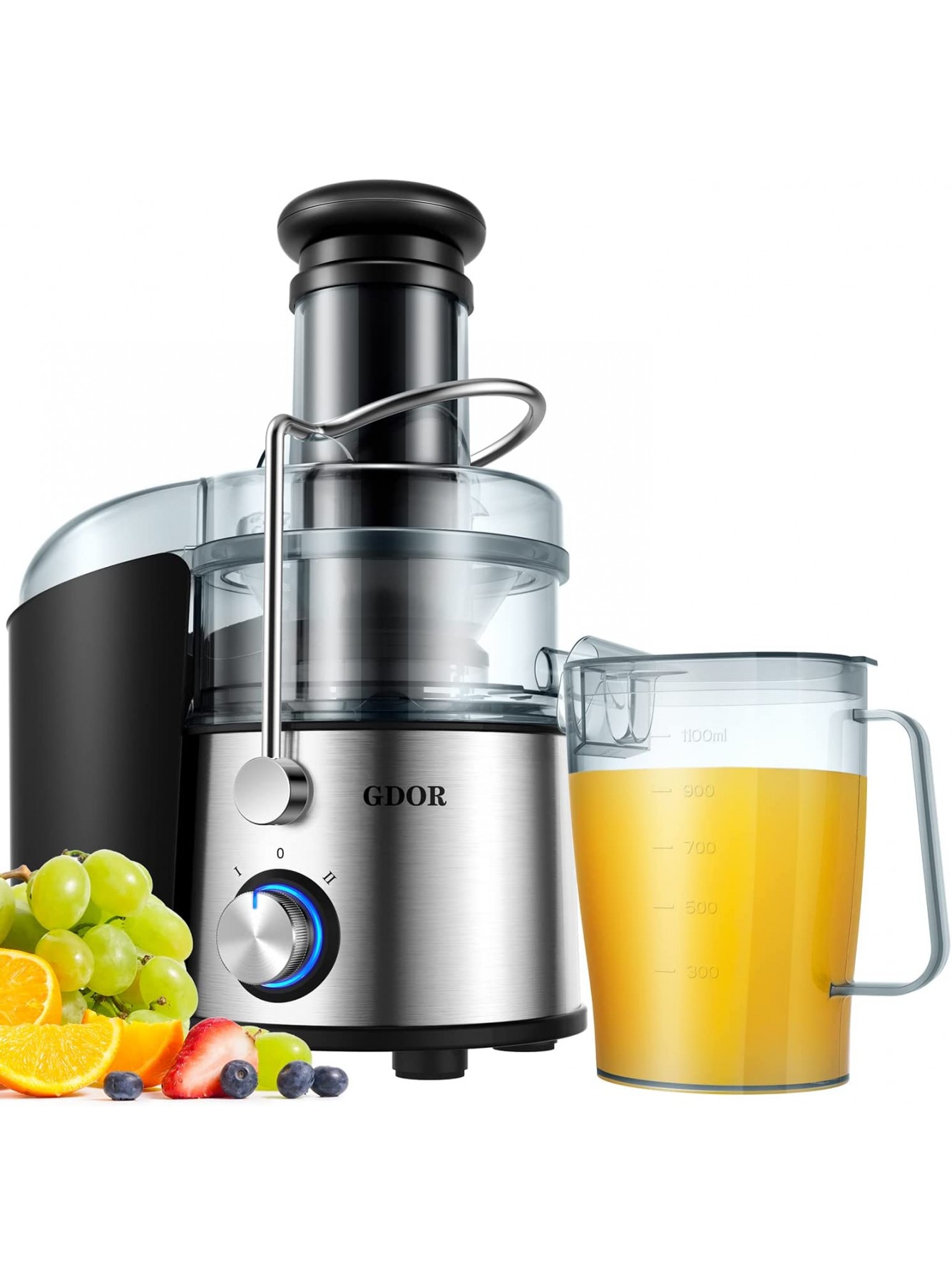 GDOR 1200W Juicer with Titanium Enhanced Cut Disc Larger 3” Feed Chute Juicer Machines for Whole Fruits and Vegetables Centrifugal Juicer with 40 Oz Juice Pitcher BPA-Free Easy to Clean Silver B09VYYCBYW