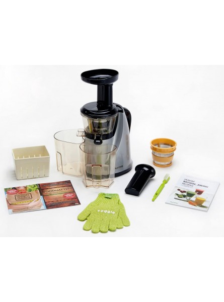 HUROM HU-100SB Masticating Slow Juicer Machine Silver with Juice Cap & BONUS GIFTS: Coarse Strainer Tofu Press Veggie Gloves DVD 2-Pack AND 1-Month FREE subscription to Food Matters TV B00WHI3NXE