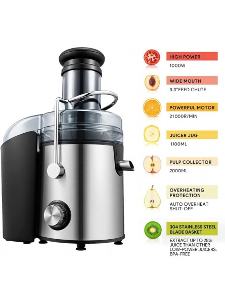 Juicer Machines 1000W Juicer Extractor Quick Juicing for Whole Fruit and Vegetable Easy to Clean 75MM Large Feed Chute Dual Speed Setting and Non-Slip Feet Silver B09NZJS569
