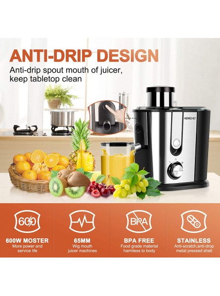 Juicer Machines HERRCHEF 600W Juice Extractor with 3'' Wide Mouth 2 Speed Stainless Steel Compact Centrifugal Juicer for Vegetable and Fruit Easy to Clean with Anti-drip BPA-Free B08YF7TYPF