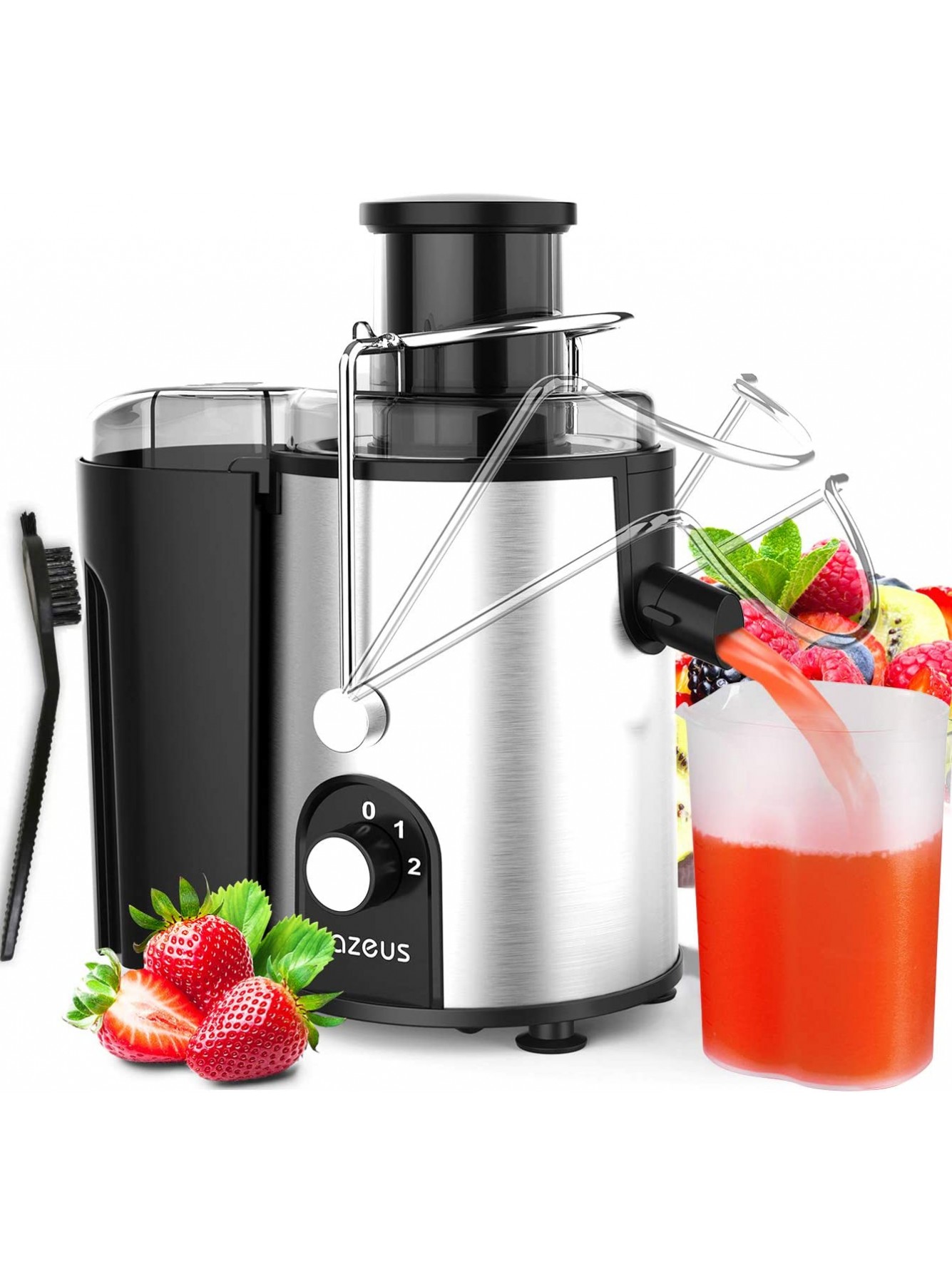 [ Unique Version] AZEUS Centrifugal Juicer Machines Juice Extractor with Germany-Made 163 Chopping Blades Titanium Reinforced & 2-Layer Centrifugal Bowl High Juice Yield Easy to Clean Anti-Drip,100% BPA-Free ETL Listed Catcher & Brush Included B07