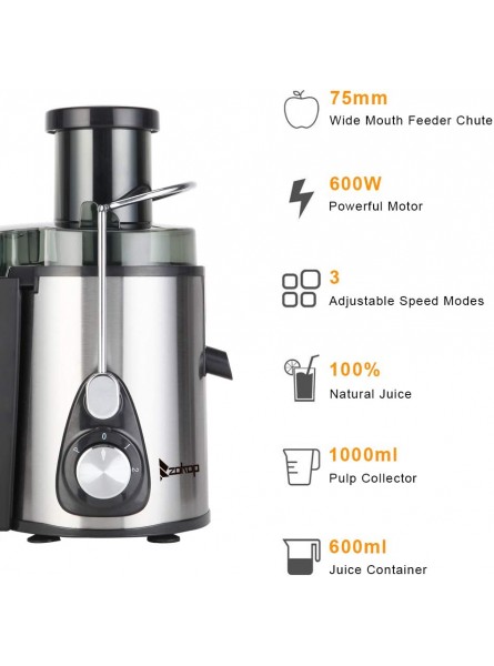 ZOKOP American Standard J02 110V 600W 75MM Large Caliber 600ML Juice Cup 1000ML Slag Cup Double Gear Electric Juicer Stainless Steel Black B08DLBMRSQ