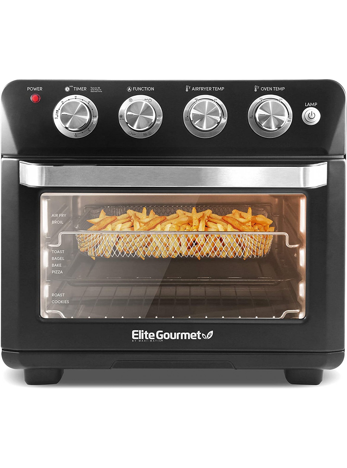 Elite Gourmet EAF9100 Electric 26.5 Quart Air Fryer Oven 1640 Watts Oil-Less Convection Oven 12 Pizza Extra Large Capacity Grill Bake Roast Air Fryer Black B08FTKFS7N