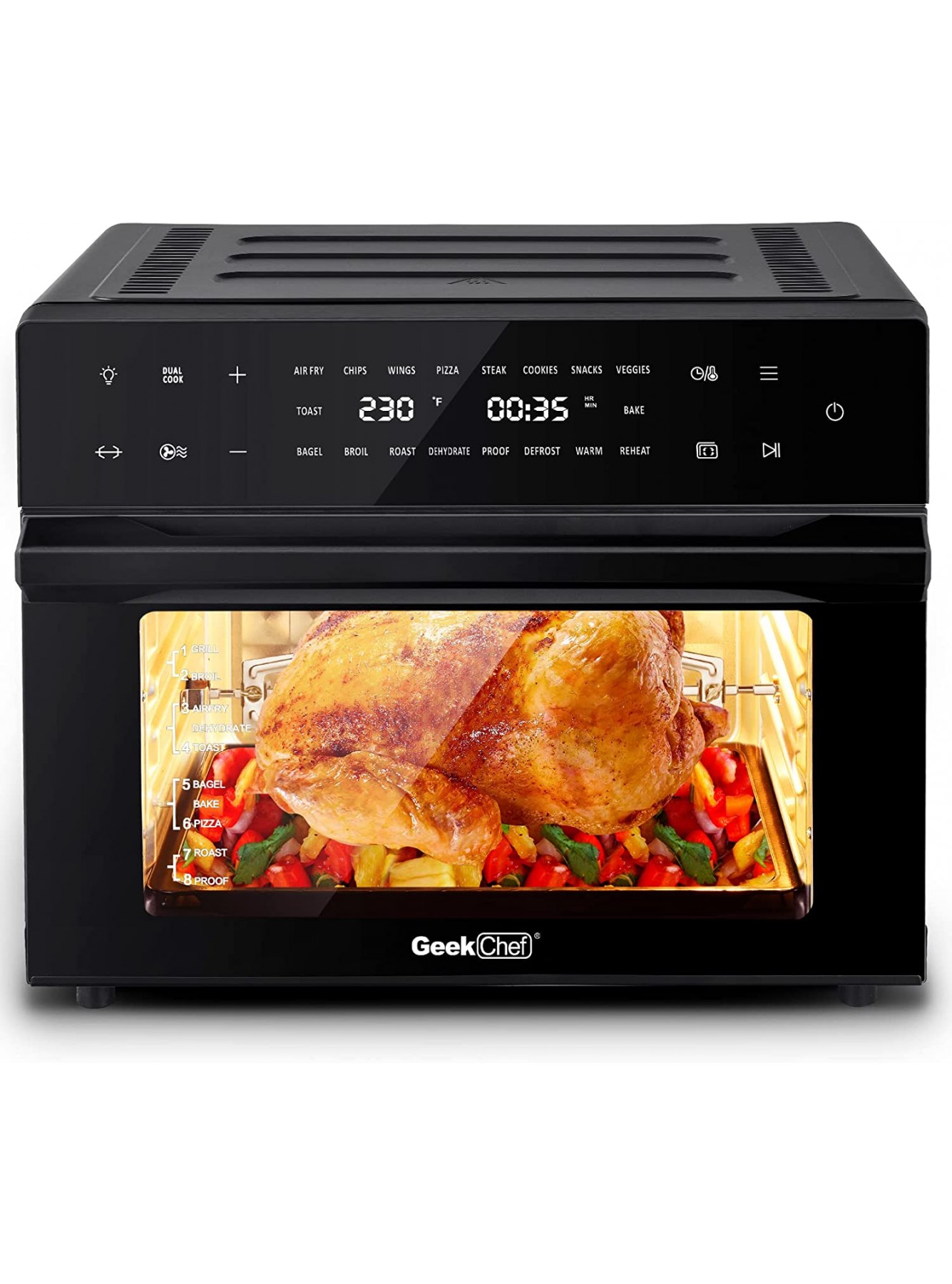 Geek Chef 31QT Air Fryer Toaster Oven Combo 18-in-1 Digital Convection Countertop Oven with Extra Large Family Size Fit 13 Pizza 6 Slices Toast, with Rotisserie and Dehydrate Bake Digital LCD Screen 6 Accessories Included 1800w Black B09TGW9CSQ