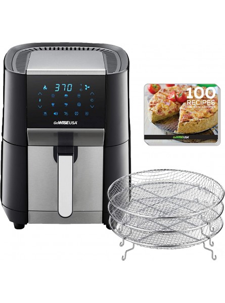 GoWISE USA 7-Quart Air Fryer & Dehydrator with Ergonomic Touchscreen Display with Stackable Dehydrating Racks with Preheat & Broil Functions + 100 Recipes Black Stainless Steel B08WYQJ53B