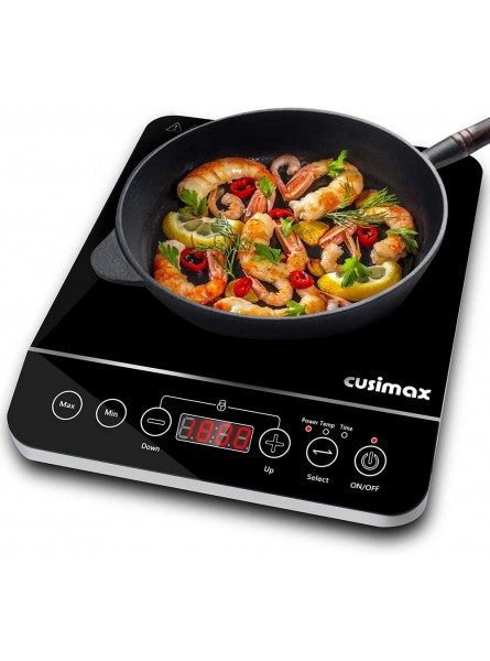 Induction Cooktop CUSIMAX 1800W Portable Induction Burner with Timer Sensor Touch Countertop Burner 10 Temperature and 9 Power Setting Kids Safety Lock for Cast Iron Stainless Steel Cookware B08FHSXD9V