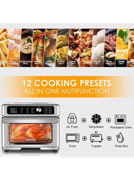 REDMOND Air Fryer Toaster Oven 23 Quart,12 in 1 Air Fryer Oven Dehydrator,1700W Toaster Oven Air Fryer Combo Digital Convection Oven with 360°Hot Air Circulation Slidable Crumb Tray,7 Accessories B0963F5KKW