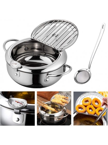 Hvanam Deep Fryer Pot With Oil Drop Tray Basket And Oil Thermometer Japanese-Style Tempura Small Mini Fryers For The Home Fry Chicken Chips Fish And Shrimp304 Stainless Steel 2.2L With Food mesh spoon B08H11S79J