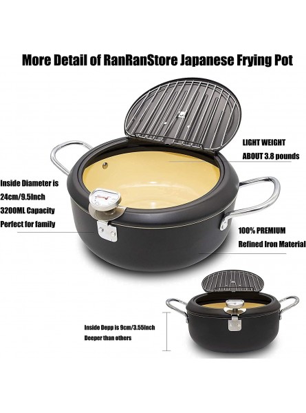 Japanese Deep Fryer Pot for Home by Cyrder 9.5inch with Thermometer and Lid High Temperature-Resisting Nonstick Coating with Oil Filtration Fried tempura chicken fish shrimp meat ball Easy Clean B08Z34WMWS