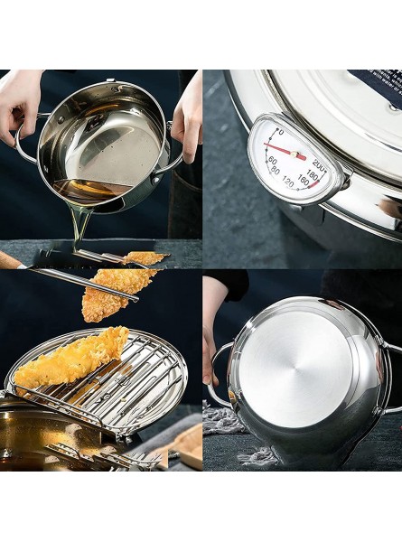 KIDYBELL Deep Fryer Pan 304 Stainless Steel Tempura Frying Pot Japanese Style Fryer With Thermometer，Lid and Oil Drip Rack24cm 9.4inch B08SQKKQRM