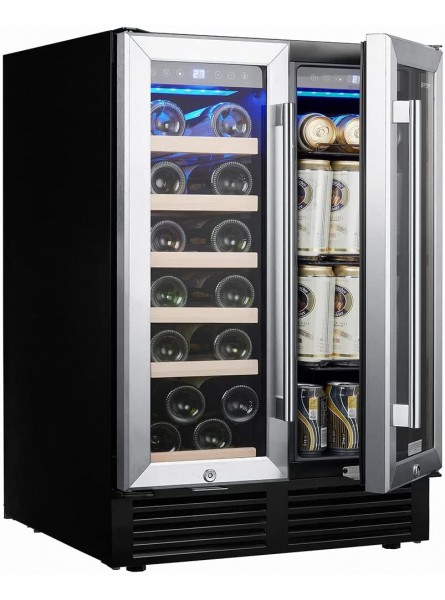 24 inch Wine Cooler Refrigerator,Dual Zone Built-in or Freestanding Fridge with Stainless Steel Tempered Glass Door and Temperature Memory Function,Wine Fridge w 19 Bottles and 57 Cans Capacity B09KGW7LB4