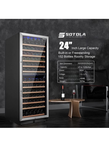24 Inch Wine Refrigerator 164 bottles Dual Zone Built-in or Freestanding Wine Fridge with Tempered Glass Door and Temperature Memory Function Quiet Operation Upgraded Compressor Wine Cooler B0B3HVJMKR