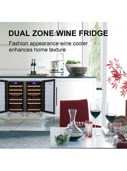 SEJOV 32 Bottle Dual Zone Wine Fridge 15 Inch Built-in or Freestanding Wine Cooler with Stainless Steel Tempered Glass Door and Temperature Memory Function Quiet & Energy Saving & LED Display Wine Refrigerator Silver B09V88ZGPN