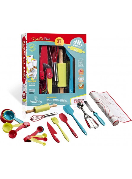 Baketivity 31 Piece Kids Cooking and Baking Set with Recipe Cooking Cards. Kids Cooking Set with Real Baking Tools for Kids Ages 6 and Up Ultimate Baking Gift for Girls Boys Toddlers Junior Chefs B08MQRTRYS