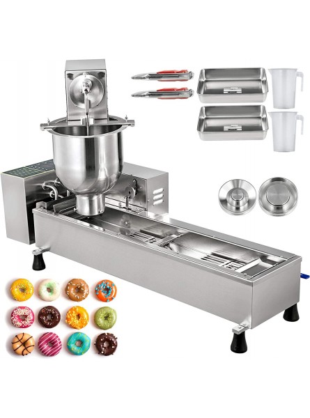VBENLEM 110V Commercial Automatic Donut Making Machine Single Row Auto Doughnut Maker with 7L Hopper 3 Sizes Moulds Intelligent Control Panel Silver B08BFL8MH5