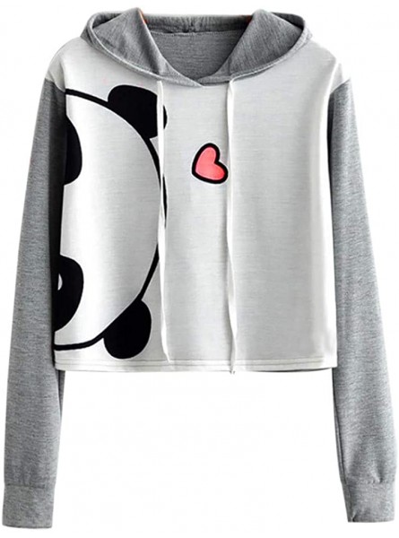 Women Teen Girl Cute Cartoon Panda Crop Hooded Sweatshirt Long Sleeve Autumn Hoodie Blouse B07XTHC9JD