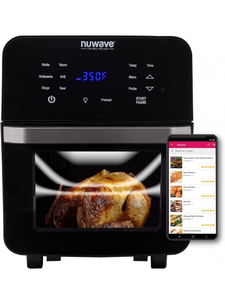 NUWAVE Brio Air Fryer Smart Oven 15.5-Qt X-Large Family Size Countertop Convection Rotisserie Grill Combo Non-Stick Drip Tray Stainless Steel Rotisserie Basket. B0853CR7LG