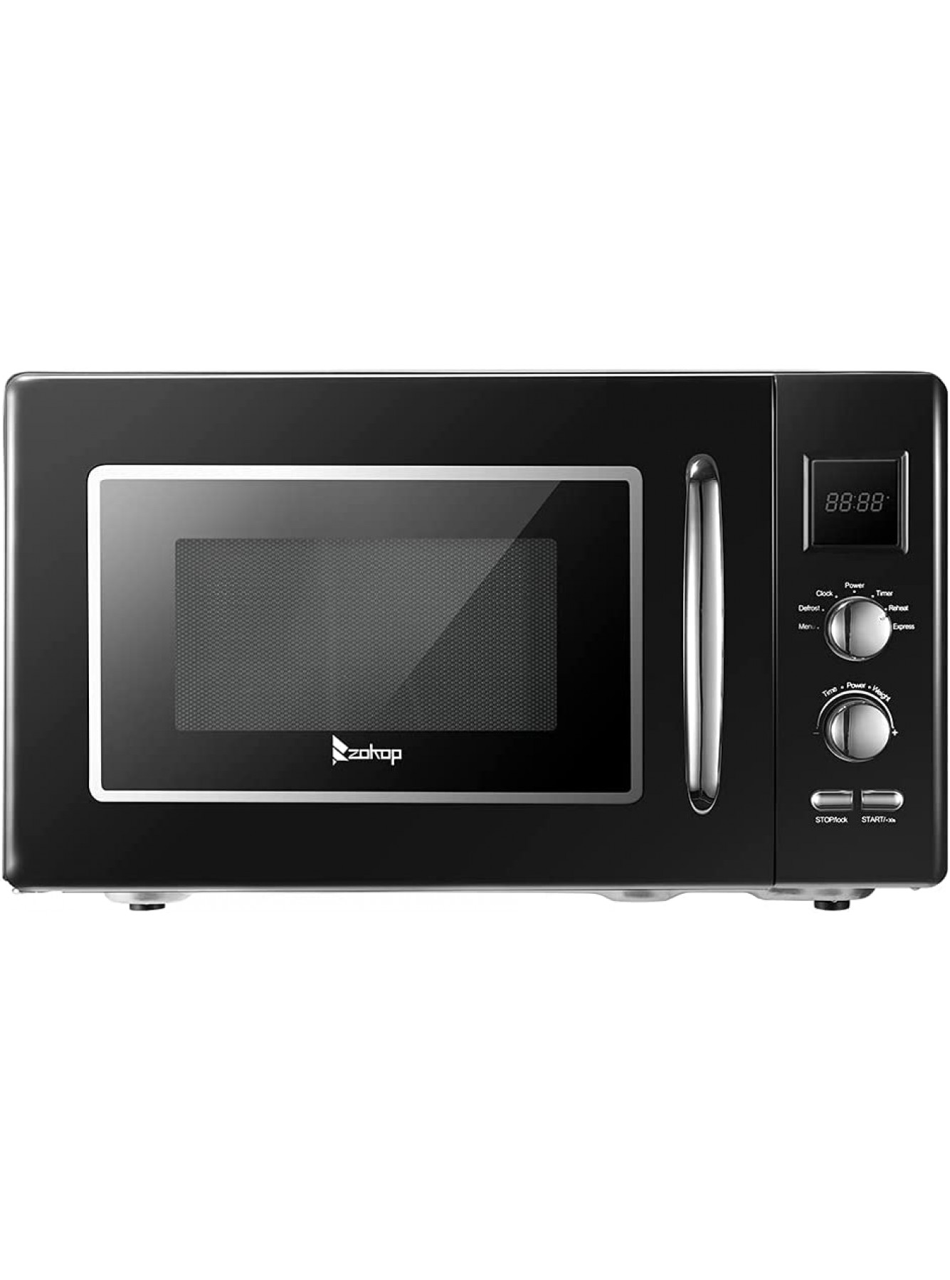 23L 0.9cuft Retro Countertop Microwave Oven,Easy Clean with Glass Turntable Display Silver Pull Handle,Black B09WYJGX48