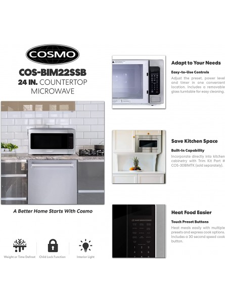 Cosmo COS-BIM22SSB Countertop Microwave Oven with Smart Sensor Touch Presets 1200W & 2.2 cu. ft. Capacity 24 inch Stainless Steel B07XPCFFGW