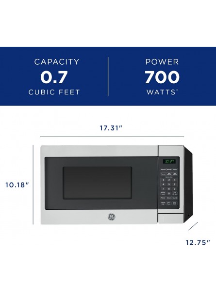 GE Countertop Microwave Oven | Includes Optional Hanging Kit | 0.7 Cubic Feet Capacity 700 Watts | Kitchen Essentials for the Countertop | Stainless Steel B00U7XFELU