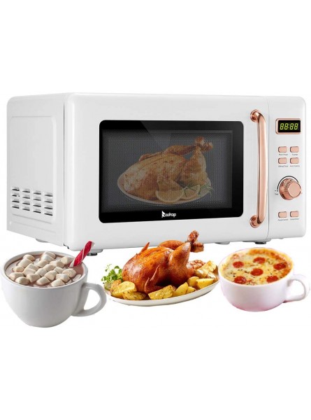 Microwave Oven Countertop Retro Microwave with Display Gold Handle 700W 0.7cuft 20L Five Power levels | 360°Rotating by Amebee Kitchen Appliance B20UXP52 White 20L 700W B08XJYYT1Z