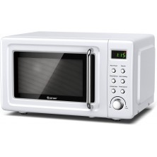 Moccha Compact Retro Microwave Oven 0.7Cu.ft 700-Watt Countertop Microwave Ovens w 5 Micro Power Delayed Start Function LED Display Child Lock White B08ZC7XQF7