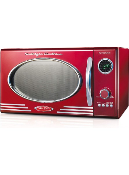 Nostalgia RMO4RR Retro Large 0.9 cu ft 800-Watt Countertop Microwave Oven, 12 Pre-Programmed Cooking Settings Digital Clock Easy Clean Interior Metallic Red B07S1PXJHK