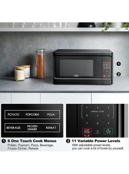 Willz WLCMS311BK-10 Countertop Microwave Oven 1.1 Cu.Ft 1000W Microwave Oven 6 Cooking Programs LED Lighting Push Button Express Cook Child Lock Black B07F1TLD35