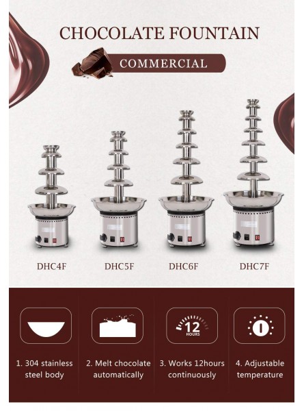NEWTRY 6 Tiers Stainless Steel Chocolate Fondue Fountain Machine 13.23lbs Capacity 86~230℉Adjustable For Home Party Restaurant 110V B07JB4K2R9