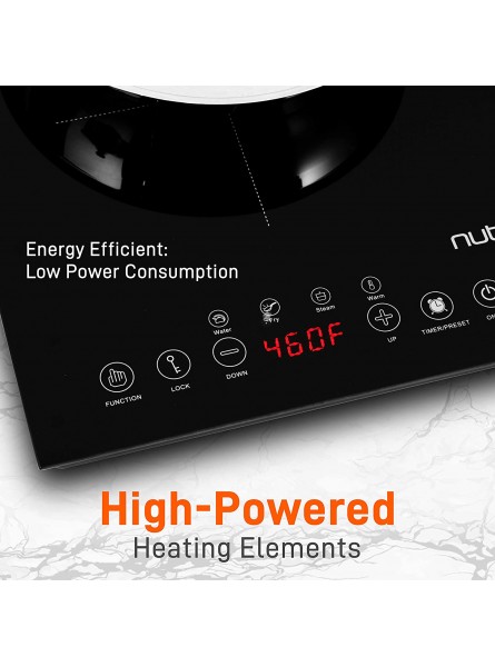 Double Induction Cooktop Portable 120V Portable Digital Ceramic Dual Burner w Kids Safety Lock Works with Flat Cast Iron Pan,1800 Watt,Touch Sensor Control 12 Controls NutriChef PKSTIND48 B0753699Y2