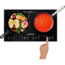 Double Induction Cooktop Portable 120V Portable Digital Ceramic Dual Burner w  Kids Safety Lock Works with Flat Cast Iron Pan,1800 Watt,Touch Sensor Control 12 Controls NutriChef PKSTIND48 B0753699Y2