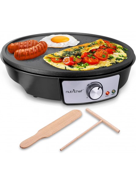 Electric Griddle Crepe Maker Cooktop Nonstick 12 Inch Aluminum Hot Plate with LED Indicator Lights & Adjustable Temperature Control Wooden Spatula & Batter Spreader Included NutriChef PCRM12 B0179IU3XE
