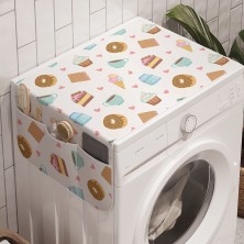 Lunarable Donut Party Washing Machine Organizer Morning Coffee Sugar Cake Bakery Fresh Smell of Pastry Cakes Ice Cream Anti-slip Fabric Cover for Washers and Dryers 47" x 18.5" White Multicolor B09DFGF1Y9