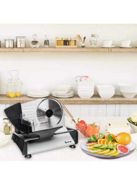 Electric Food Meat Slicer for Home 7.5 Stainless Steel Blade Adjustable Slicing Thickness Cheese Fruit Vegetable Bread Cutter Spacious Sliding Carriage Anti-Slip Rubber Feet Easy Clean B083TD4272