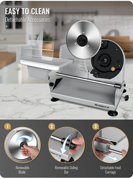 Meat Slicer Anescra 200W Electric Deli Food Slicer with Two Removable 7.5’’ Stainless Steel Blades and Food Carriage Child Lock Protection 0-15mm Adjustable Thickness Food Slicer Machine- Silver B08D8X8DTC