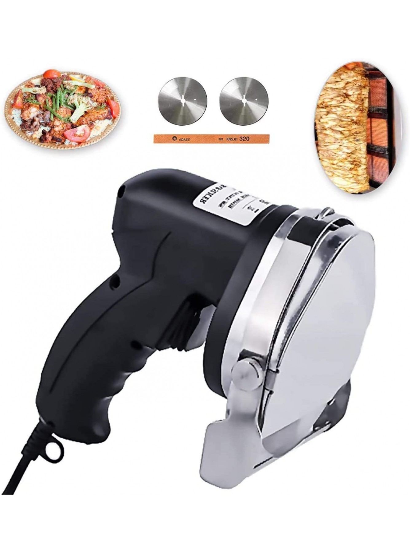 NJTFHU Handheld Gyros Knife Electric Kebab Slicer Shawarma Cutter 60KG Slicing Capacity with 2 Blades 110V for Home or Restaurant B085PQFTDG