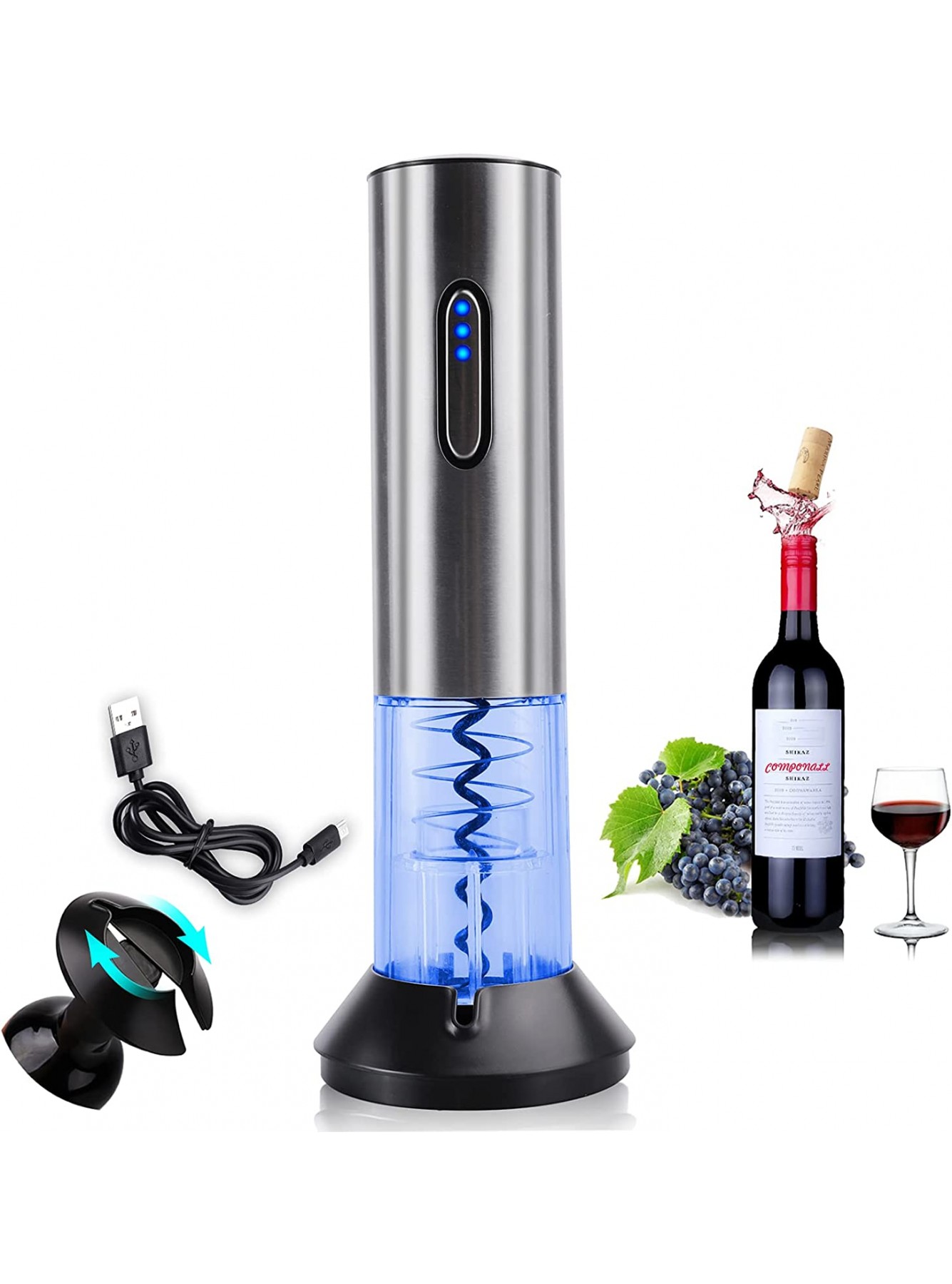COMPONALL Electric Wine Opener Automatic Electric Corkscrew USB Rechargeable Cordless Wine Bottle Opener with Foil Cutter SliverC B07SD3L7QC