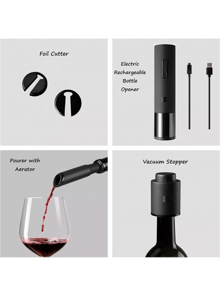 Electric Rechargeable Wine Bottle Opener Set┃Luxury Wine Accessories┃Automatic Wine Gift Set of 5 Pieces Foil Cutter Electric Wine Bottle Opener Aerating Pourer Vacuum Stopper USB charging cord B09BC7KTSL