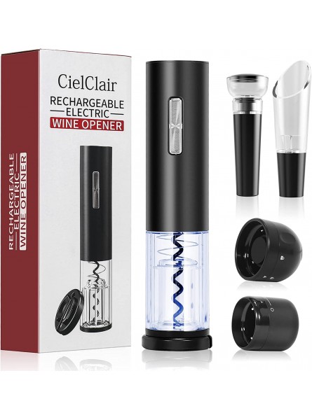 Electric Wine Bottle Opener CielClair 6-in-1 Rechargeable Automatic Corkscrew Wine Opener Set with Foil Cutter Wine Pourer Wine Vacuum Stopper Mini Champagne Stopper Reusable Wine Gifts Black B098DTTWH9