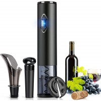 Electric Wine Opener  Automatic Corkscrew set contains Foil Cutter Vacuum Stopper and Wine Aerator Pourer for Dating Party and Wine lover 3 Piece Gift Set Black B0B493H68K
