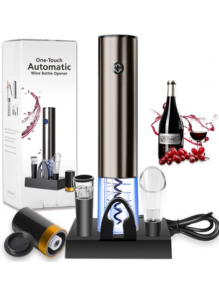 Electric Wine Opener Rechargeable Automatic Bottle Corkscrew Opener Set with Foil Cutter and Vacuum Wine Stopper Stainless Steel Black B097B9Q8KM