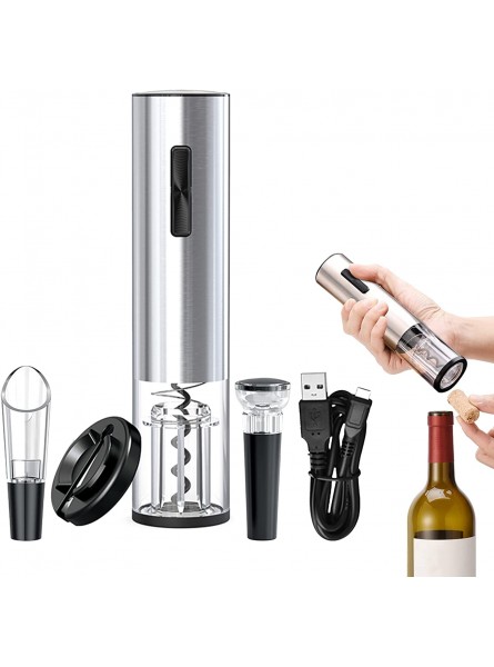 Electric Wine Opener Rechargeable Cordless Wine Bottle Opener Electric Corkscrew Set With 2-in-1 Aerator &Pourer Foil Cutter Vacuum Preservation Stoppers Gift for Men B09TKX34CK