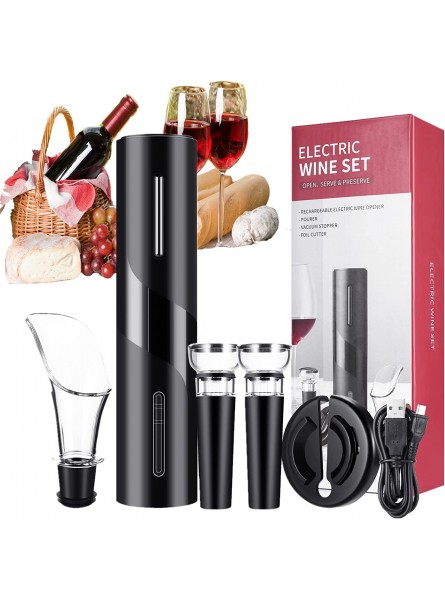 Electric Wine Opener Set ,Wine Bottle Opener Gifts for Home Kitchen,Wine Gifts for Wine Lovers 5 in 1 Automatic Wine Bottle Opener with Foil Cutter Vacuum Stoppers Pourer B09H5BQ1J2