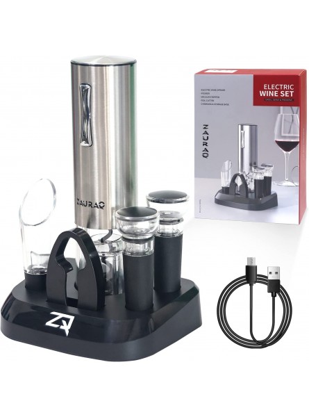 Electric Wine Opener with Charging Base Zauraq Automatic Wine Bottle Opener Set Cordless Rechargeable Corkscrew Remover Kit 7 in 1 gift B09LZ3TW9W