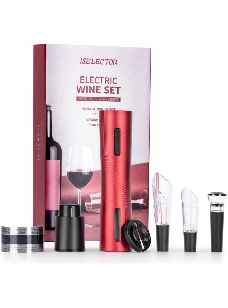 ISELECTOR 6-in-1 Cordless Electric Wine Opener Set Rechargeable Wine Bottle Corkscrew Opener with Wine Pourer Vacuum Wine Stoppers Foil Cutter and Wine Temperature Sensor B09B8TFYYY