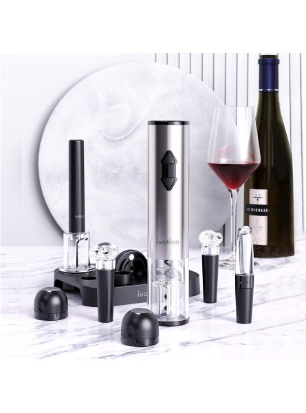 Ivation 9-Piece Wine Opener Gift Set | Deluxe Bar Kit with Electric Battery-Operated Bottle Opener Air Pump Cork Extractor Aerator Pourer Wine Stoppers Champagne Stoppers Foil Cutter & Stand B08LK9914P